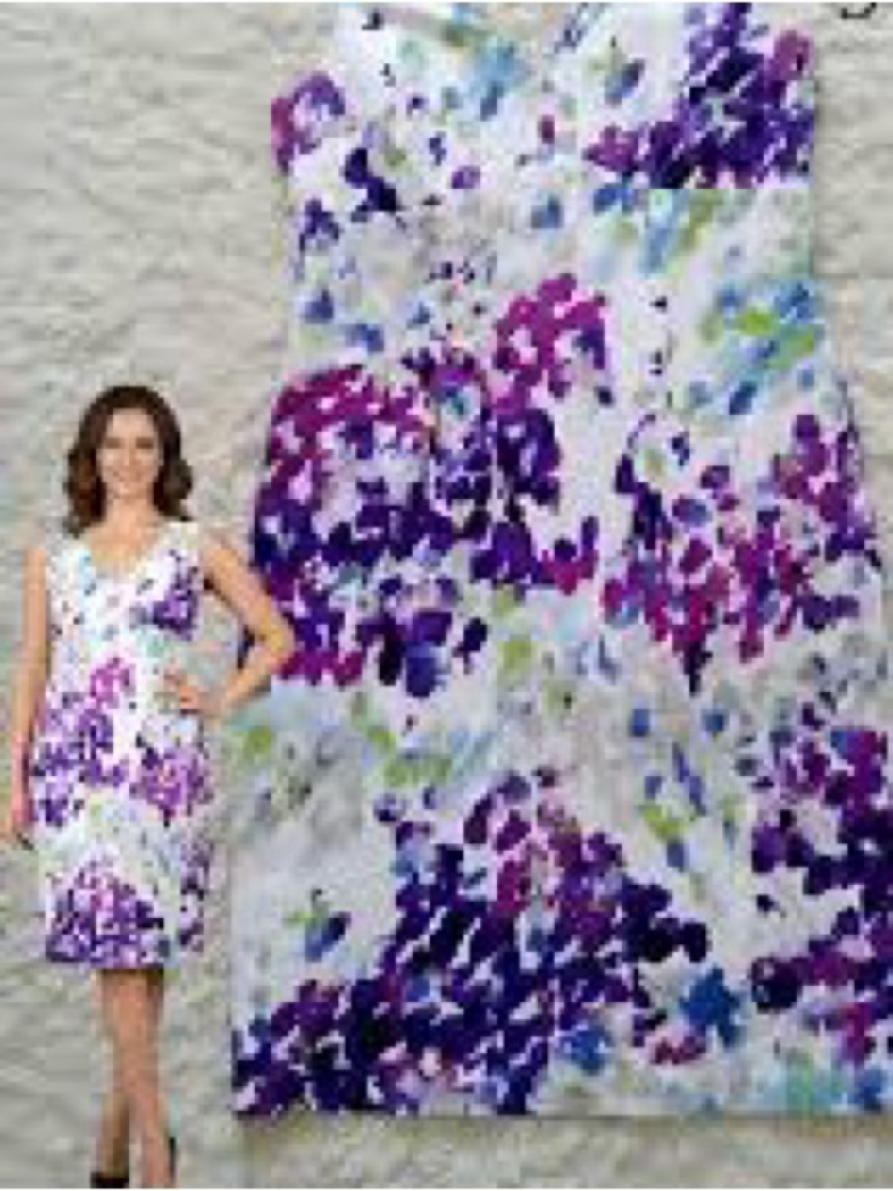 Dress Barn White Midi Dress with Purple Floral Print
